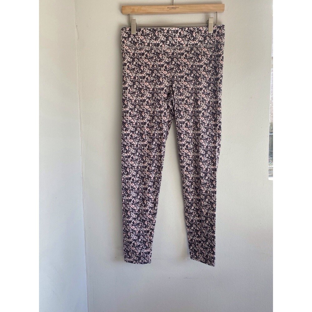 Aerie Medium Leggings Pink Gray Black Floral Abstract Print Pull On